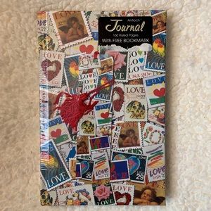 🦩NWT Antioch journal with 160 ruled pages, stamp collage design, 5.5 x 9 inches